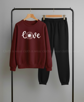 Maroon sweatshirt love print with black trouser (track suit)